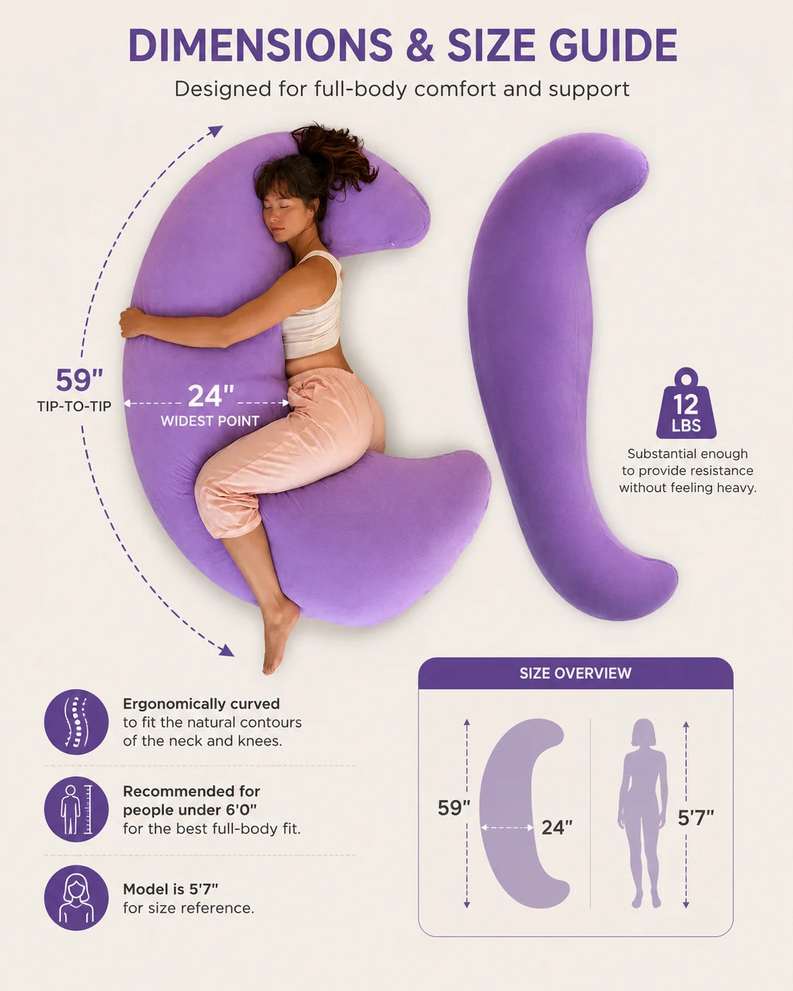 The Cooling Lyocell Crescent Pillow| Full-Body Support Pillow for Side Sleepers