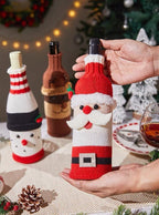 Niedliche gestrickte Weihnachts-Weinflaschenhüllen, 3er-Set (10 $ pro Stück) für die Tischdekoration